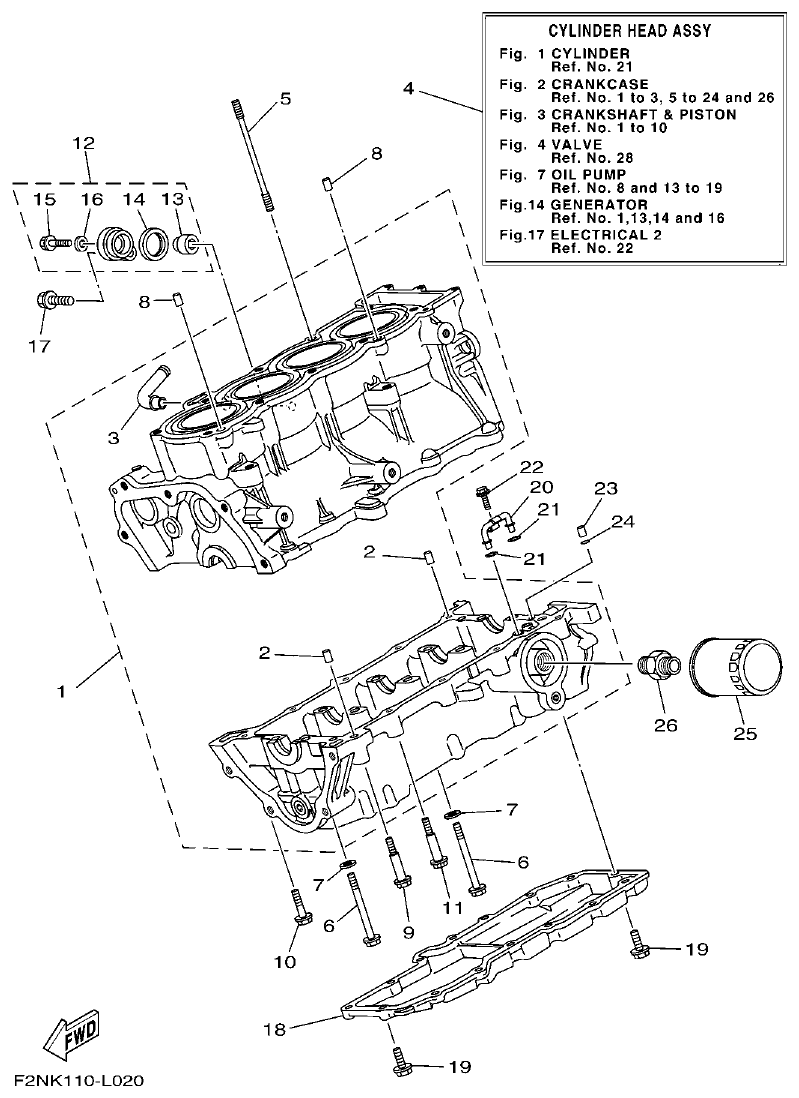 Yamaha F2NN CRANKCASE parts diagram